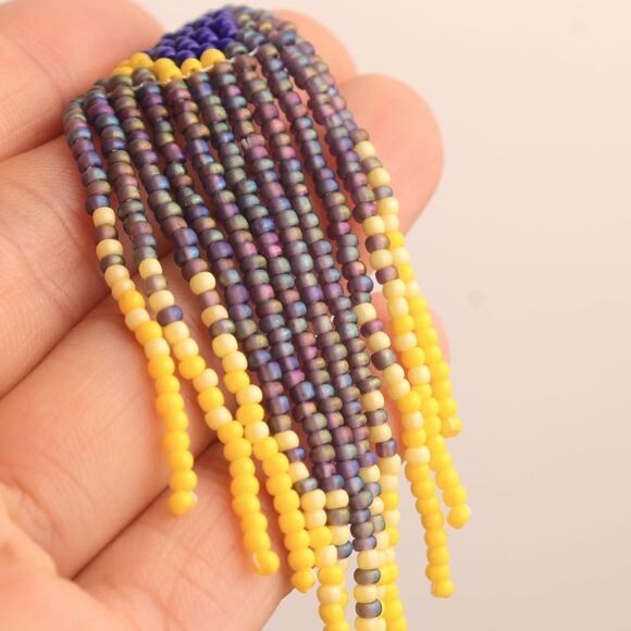 Moon Boho Seed Bead Tassel Dangling Statement French Wire Hook Earrings - Picture 7 of 9